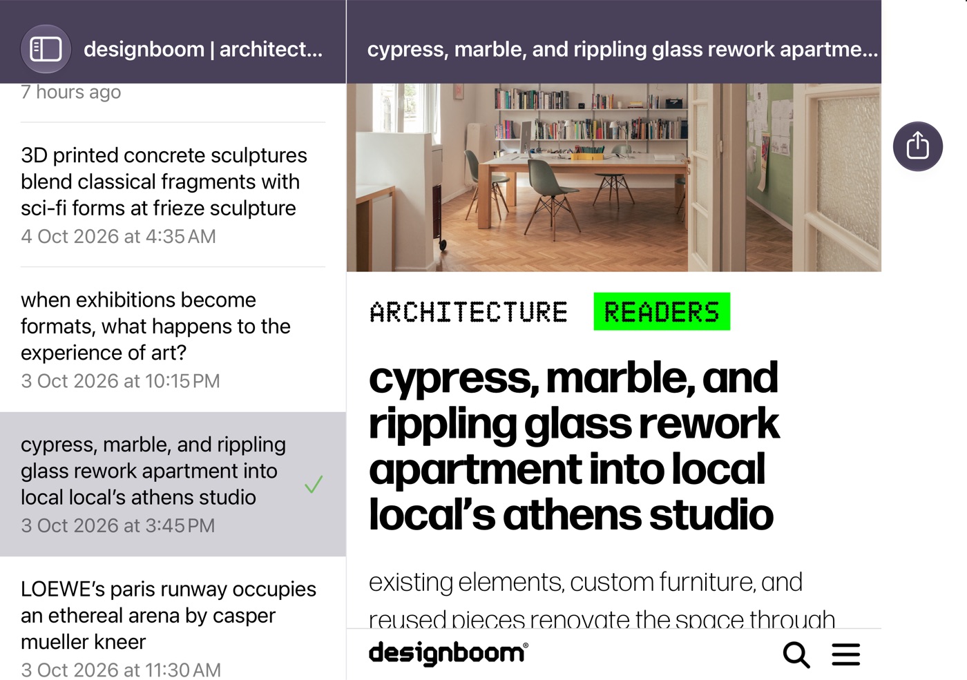 iPhone Duo unfolded, showing articles and the reader side by side