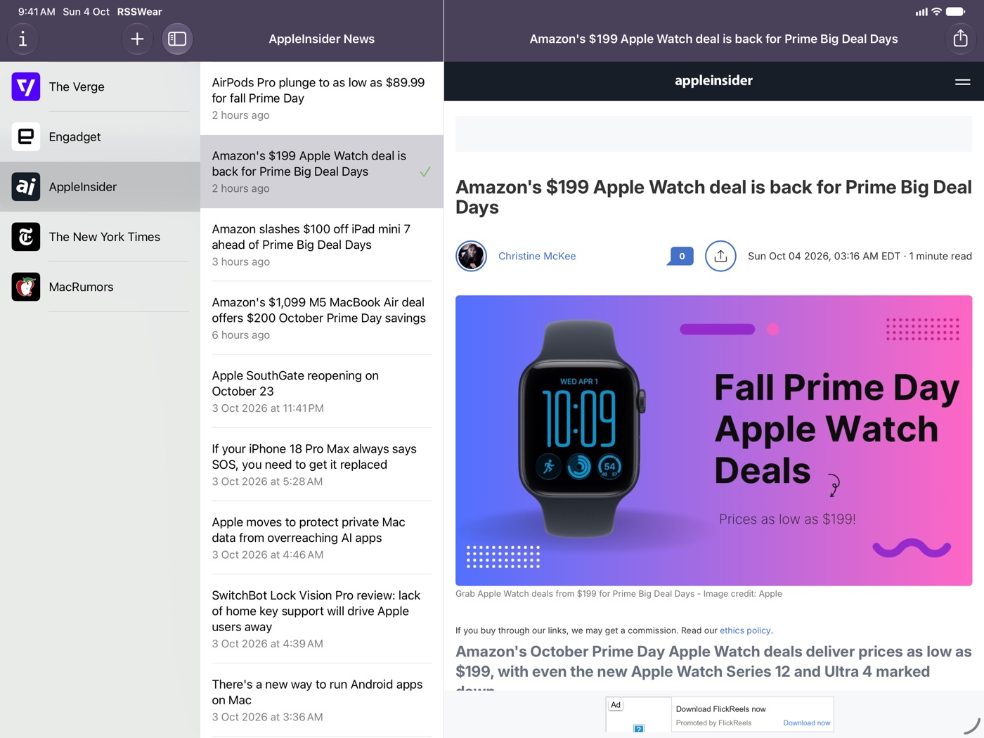 Reading an article on iPad