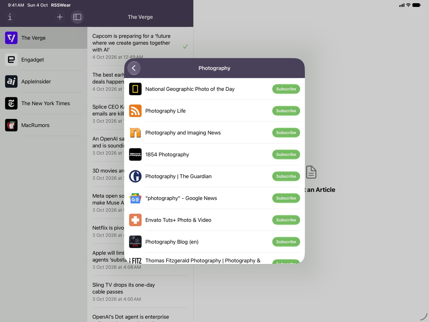 Feed search results on iPad
