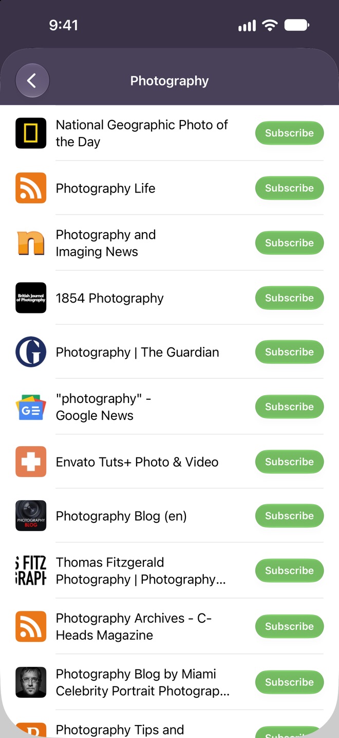 Feed search results on iPhone