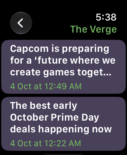 Apple Watch list of articles in a feed