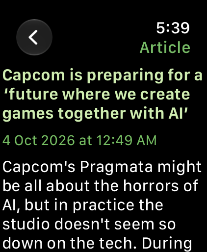 Apple Watch showing an article
